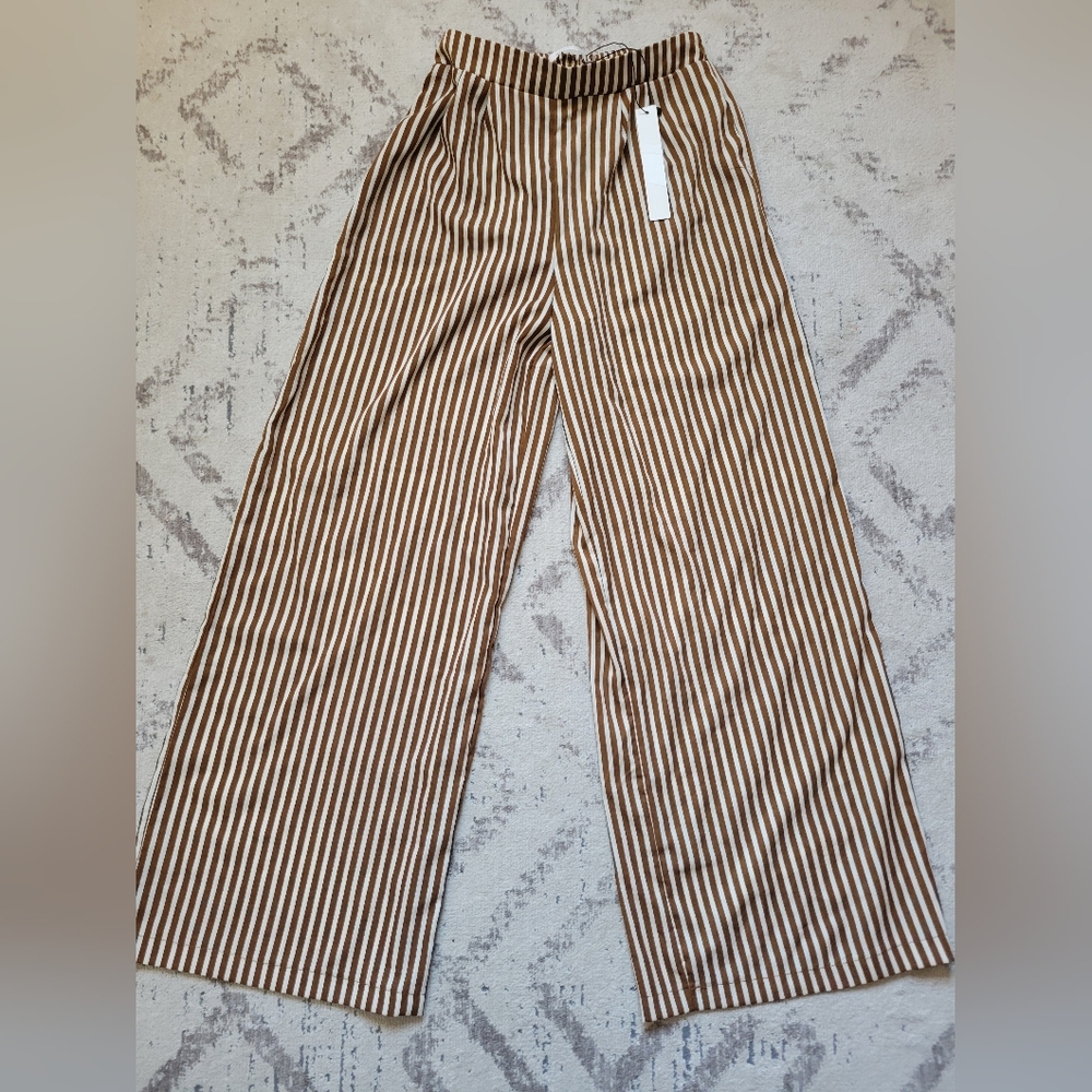 NEW Mustard Seed Brown and White Striped Wide Leg Pants